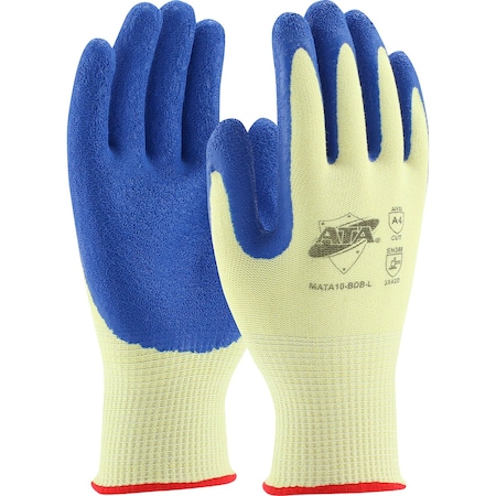 G-Tek Seamless Knit A4 PolyKor/Aramid Blended Glove w/Blue Latex Coated Crinkle Grip on Palm&Finger, 12PK MATA10-BDB-L