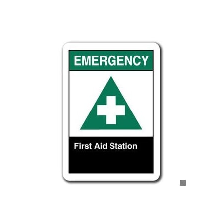Signmission 10 in Height, Plastic, 10" x 7", ANSI-710ES First Aid Station ANSI-710ES First Aid Station