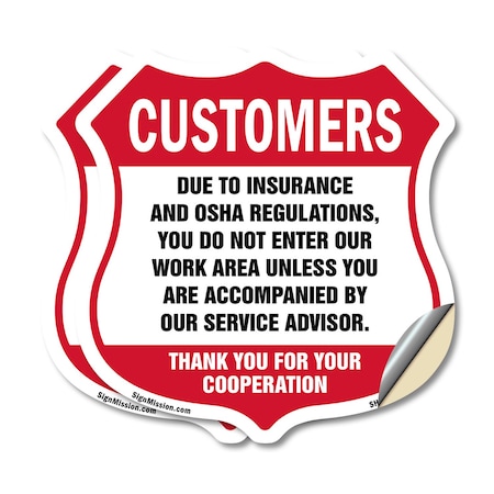 Signmission Restricted Area Shield Sign Customers Du, 12 inch X 12 inch, Vinyl Decal, 2PK SHI-D-2PACK-12-458