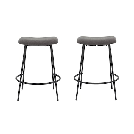 Homeroots Set of Two 26" Gray and Black Fabric and Metal Backless Counter Height Bar Chairs, 2PK 555019