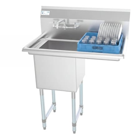Koolmore 1 Compartment Stainless Steel NSF Commercial Kitchen Prep & Utility Sink with 1 Right Drainboard SA151512-15R3FA