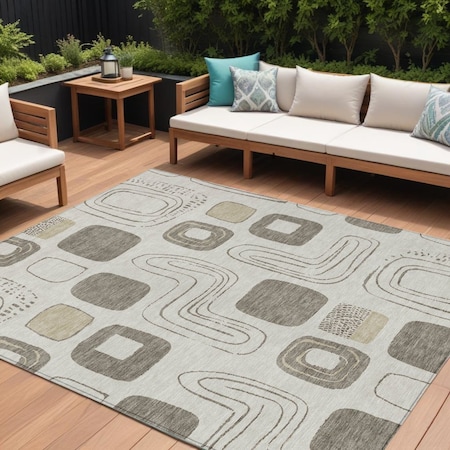 Homeroots 9' X 12' Beige Taupe And Tan Geometric Washable Indoor Outdoor Area Rug 616800