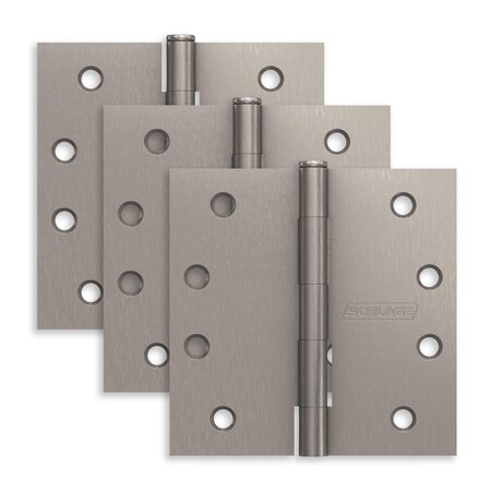Schlage Residential Pack of 3 4in x 4in Square Corner Hinges Satin Nickel Finish, 3PK S3P1020FRP619