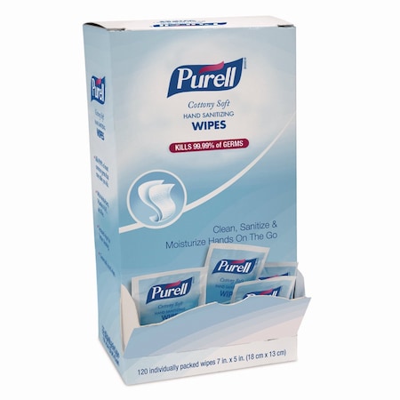 Purell Cottony Soft Individually Wrapped Sanitizing Hand Wipes, 5 x 7, Unscented, White, 120PK 9027-12