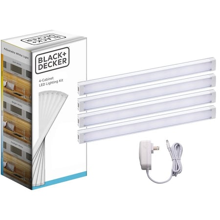 Black & Decker 4-Bar Tool-Free Under Cabinet Lighting Kit, Adjustable White Light, 9" LEDUC9-4CCT