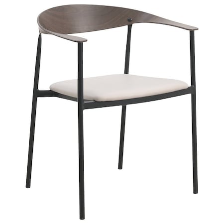 Leisuremod Kora Modern Leather Dining Arm Chair with Iron Legs in Taupe KCWN-21TP