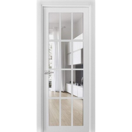 Sartodoors Solid French Door Clear Glass 12 lites, Felicia 3355 White Silk, Single Regular Panel Frame Trims FELICIA3355ID-WS-32