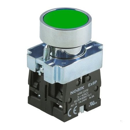 Noark Push-button - Ex9PB - 1200002 - Momentary - Round Flat - Green - 1NO EX9PBA31