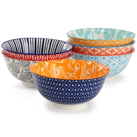 Elama Roxey 6 Piece Assorted Design 20oz Porcelain Footed Bowl Set in Multicolor ELM-ROXEY-6-BOWL