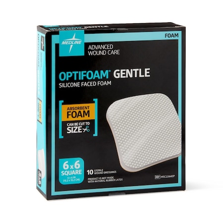 Medline Optifoam Gentle Silicone-Faced Foam Dressing, 6in x 6in, in Educational Packaging, 10PK MSC2266EPZ