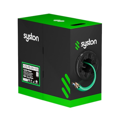 Syston Cable Technology Cat 6e Ethernet Cable Bulk, 1000ft Green, 600MHz 23AWG Solid Copper, CMR Riser-Rated Indoor/Outdoor BULK1258-1000GN
