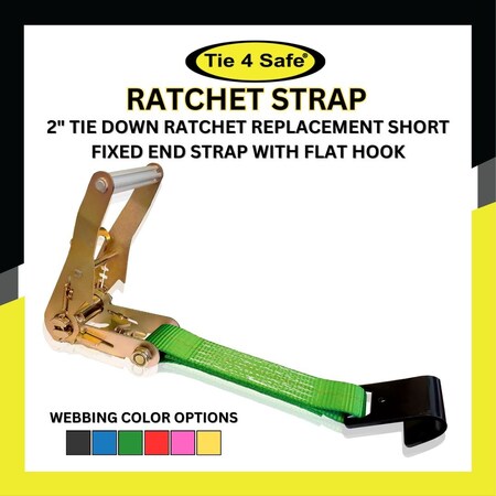 Tie 4 Safe 2'' x 10' Side Mount Wheel Net Tie Down Kit w/ Flat Hook. WLL: 3,333 LBS Green, 4PK RT04CK-5210-M11W27-GR-BW02P-BLK-4