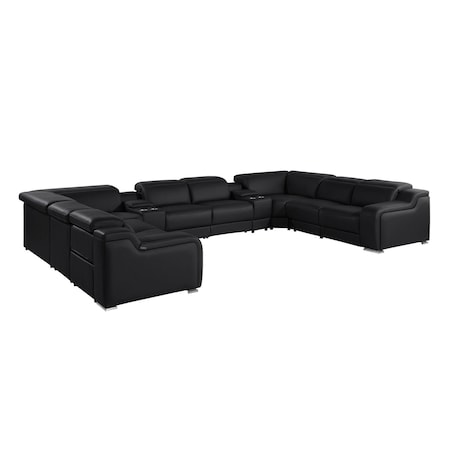 Homeroots Black Italian Leather Power Reclining U Shaped Ten Piece Corner Sectional With Console 632583