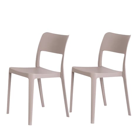 Homeroots Set of Two Taupe Heavy Duty Plastic Outdoor Stacking Accent Chairs, 2PK 565224