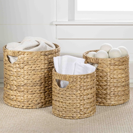 Happimess Avery Bohemian Cottage Hand-Woven Hyacinth Cylinder Nesting Baskets with Handles, Natural, 3PK BSK2011A-3SET
