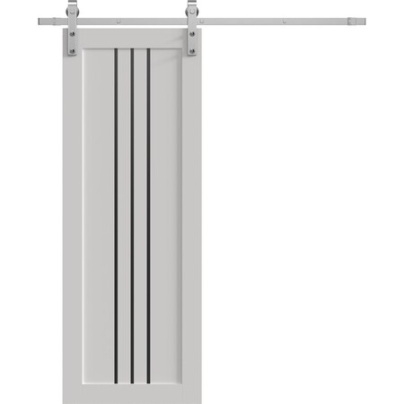 Sartodoors Barn Door 36 x 96 inches, BASIC 4906 White with Black Glass, 6.6FT Silver Rail Track Hardware Set BASIC4906BD-S-WS-3696