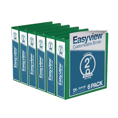 Davis Group Easyview Premium, Round Ring, Customizable, View Binder, (Green, 2"), PK6 8413-04-06