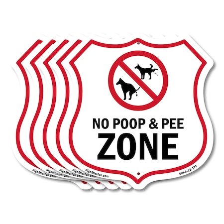 Signmission Dog Poop Shield Sign No Poop & Pee Zone, 12 inch X 12 inch, Aluminum Metal Sign, 5PK SHI-A-5Pack-12-375