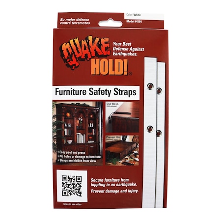 Quakehold! Safety Strap, Nylon Self Adhesive, Wht, PK4 41641