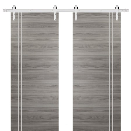 Sartodoors Sturdy Double Barn Door with Hardware, Planum 0310 Ginger Ash and Aluminum Strips, 13FT Rail Hanger PLANUM0310DB-S-GA-72 x 80 (2* 36x80)