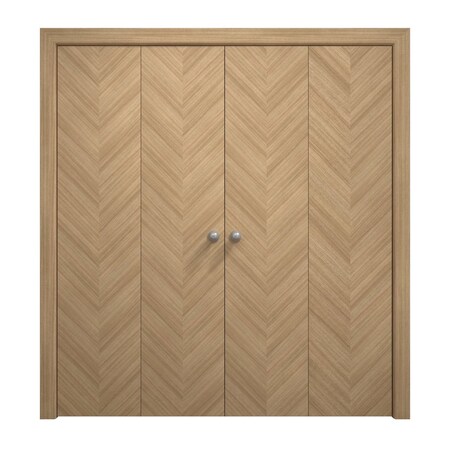 Sartodoors Sliding Closet Double Bi-fold Doors 96 x 84 inches, Ego 5005 Natural Oak, Sturdy Tracks Moldings T EGO5005DBF-SNA-96x84 (4* 24x84)