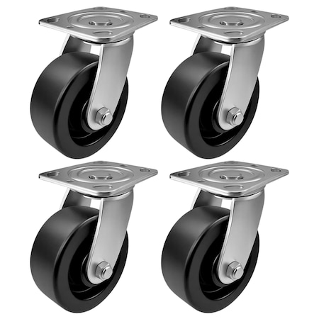 Hyw Products Heavy Duty Caster Set 5in Plastic Wheels, 4 Swivel, 4PK 40-50S-A1-HP-4
