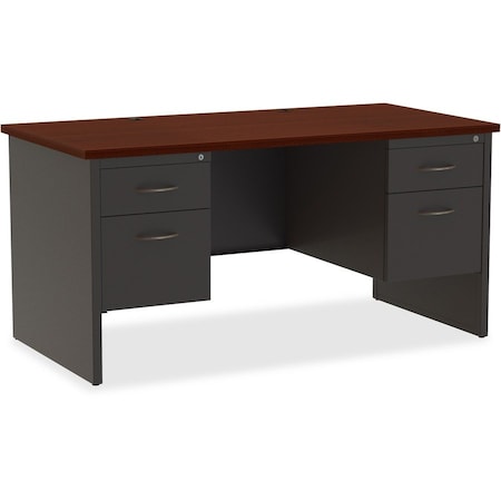 Hirsh Office Desk, Double Pedestal, 60"W x 30"D, Charcoal/Mahogany 20534