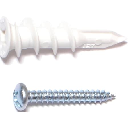 Midwest Fastener Hollow Wall Anchor with Screw, No 6 Thread, 1 in L, Plastic 10424