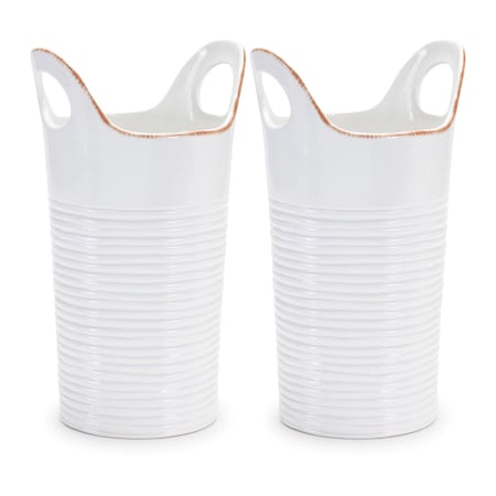 Homeroots Set of Two White And Beige Ceramic Round Table Vases, 2PK 632594