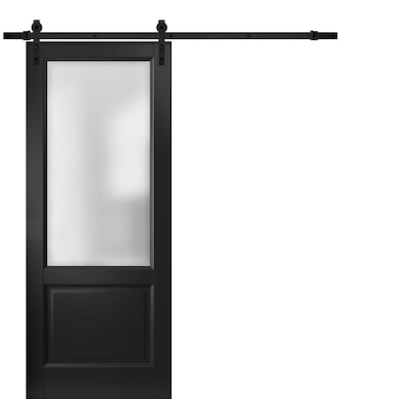 Sartodoors Sturdy Barn Door, Lucia 22 Matte Black with Frosted Glass, 6.6FT Rail Hangers Heavy Hardware Set ,  LUCIA22BD-B-BLK-3284