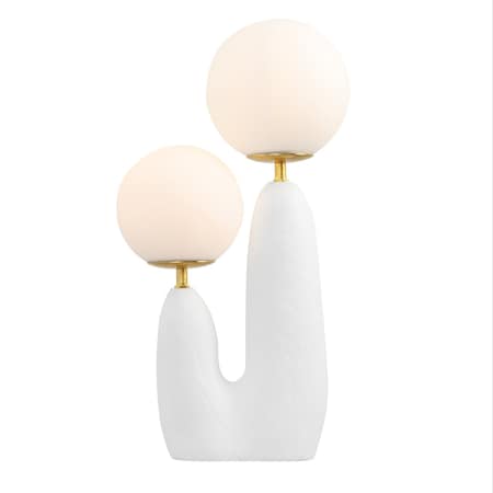 Jonathan Y Oda 17.75" 2-Light Modern Bohemian Resin/Iron/Frosted Glass Danish Cactus LED Table Lamp, White/Brass JYL4065B