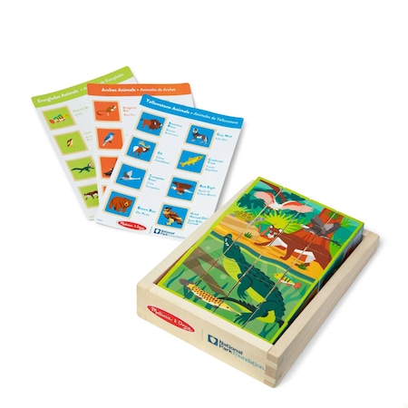 Melissa & Doug National Parks Cube Puzzle, Alphabets and Animals, 24 Wooden Block Pieces 30901