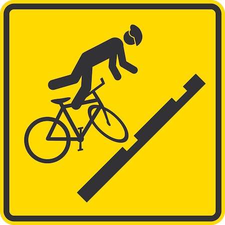 Lyle Cyclists Falling On Streetcar Tracks Symbol, 24x24, Non-Reflective, Yellow G-13374-NA_24x24