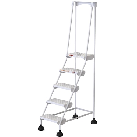 Vestil 82.4375 H Steel Commercial Spring Loaded Rolling Ladder, 5 Steps LAD-5-W-P