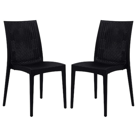 Leisuremod Weave Mace Indoor/Outdoor Dining Side Chair, Black, 2PK MC19BL2
