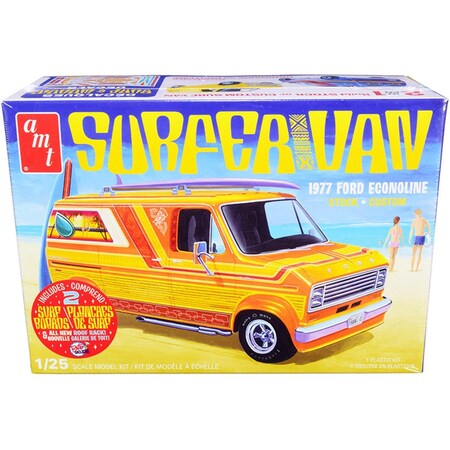 Amt 1229M Skill 2 1977 Ford Econoline Surfer Van with Two Surfboards 2-in-1 1 by 25 Scale Model Kit AMT1229M