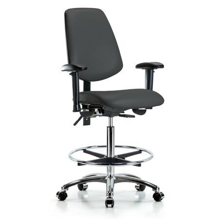Blue Ridge Ergonomics High Bench Chair Adjustable Arms, 26" to 35-1/2" Height, Vinyl, Charcoal BR-VHBCH-MB-CR-T1-A1-CF-CC-8605