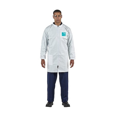 Ansell Disposable Lab Coat, Non-Woven Polyethylene Laminate, Zipper Closure, White, 5XL, 30 PK 68-2000