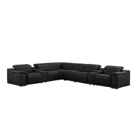 Homeroots Black Leather Modular L Shaped Eight Piece Corner Sectional With Console 643920