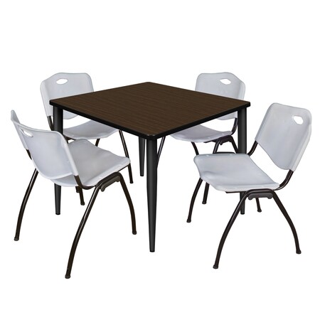 Regency Square Kahlo Breakroom Table W/ 4 M Stack Chairs, 42 in W, 42 in L, Neo Walnut TPL4242NWBK47GY