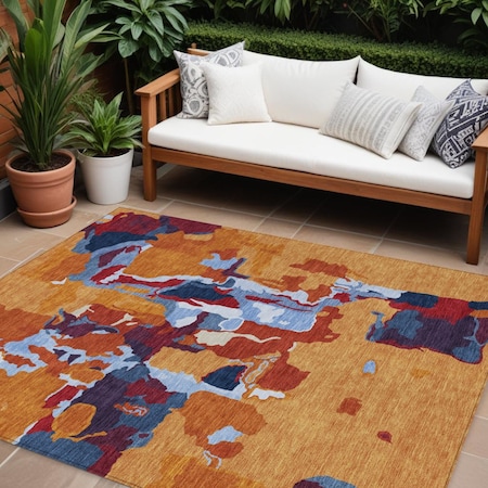 Homeroots 8' X 10' Copper Gray And Burgundy Abstract Washable Indoor Outdoor Area Rug 599553