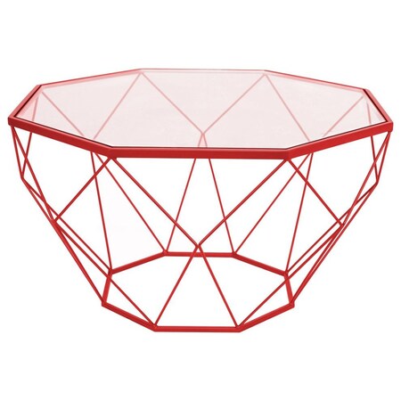 Leisuremod Malibu Large Modern Octagon Glass Top Coffee Table with Geometric Base, Red MD31R