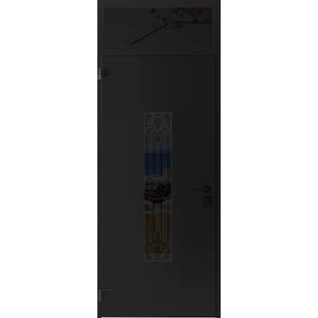 Vdomdoors Front Exterior Prehung Steel Door Ronex1477 Black Enamel Transom Window Sidelite Stainless Inserts RONEX1477EXD-BLK-W36xH80+16-RH-I