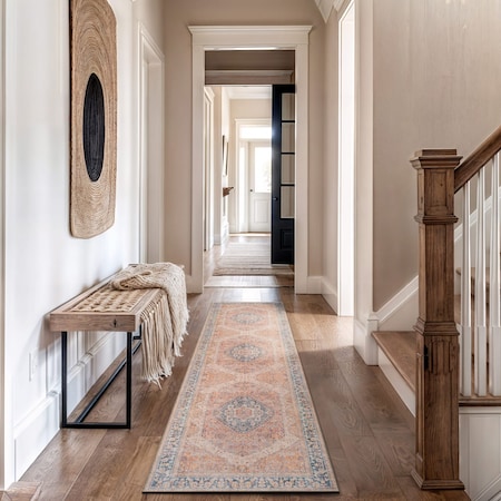 World Rug Gallery Rust Medallion Washable Rug, Flat Pile Vintage Design, Easy Care, 2ft 6in x 8ft Runner WR170RUST26X8