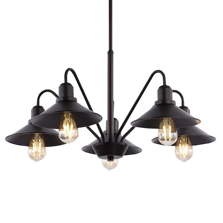 Jonathan Y Cade 27" 5-Light Metal Farmhouse Industrial LED Pendant, Oil Rubbed Bronze JYL7579A