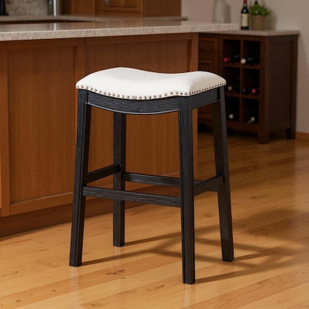 Homeroots 31" White and Black Fabric and Solid Wood Backless Bar Height Bar Chair 632364