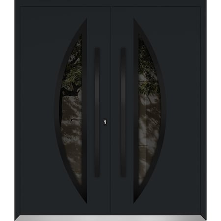 Vdomdoors Metal Double Doors Deux 6501 Black Enamel Opaque Black Glass Entry Modern Painted (W72xH80) Left ha DEUX6501DEXD-BLK-W72xH80-LH-O
