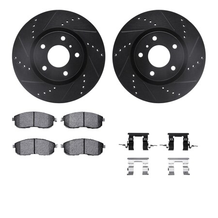 Dynamic Friction Co DFC Rotors-Drilled & Slotted-Black w/ 5000 Advanced Brake Pads Incl Hdw 8512-68006