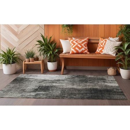 Homeroots 8' Runner Gray and Black Abstract Washable Non Skid Indoor Outdoor Runner Rug 563602