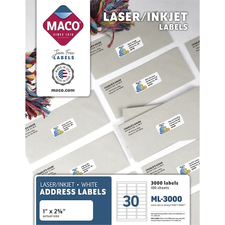 Maco Tag & Label Maco White All-Purpose Labels, 1 x 2-5/8, 3000/Box ML3000